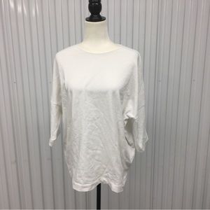 Buy One Get One Free COS White Cotton 3/4 Sleeve Crewneck Top Size: Small